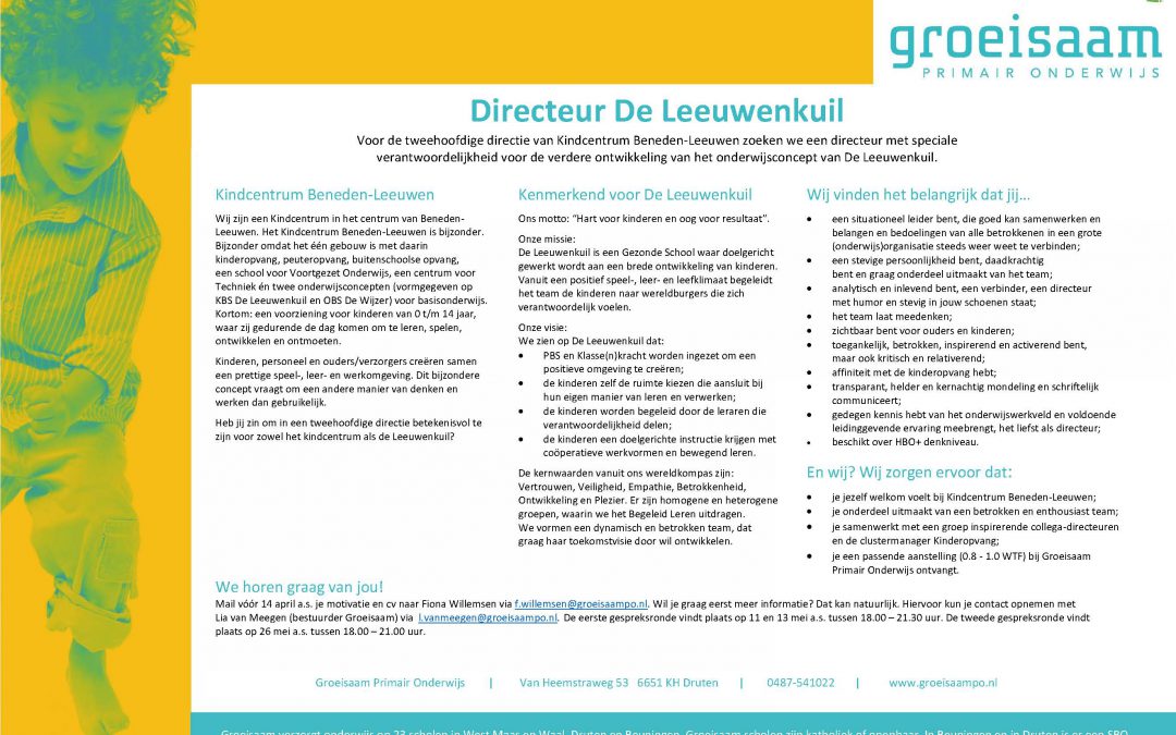 Vacature directeur de Leeuwenkuil