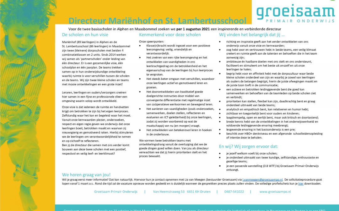 Vooraankondiging vacature directeur