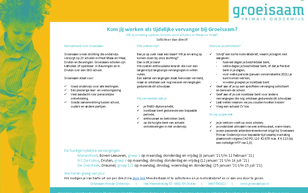 Vacature diverse langdurige vervangingen